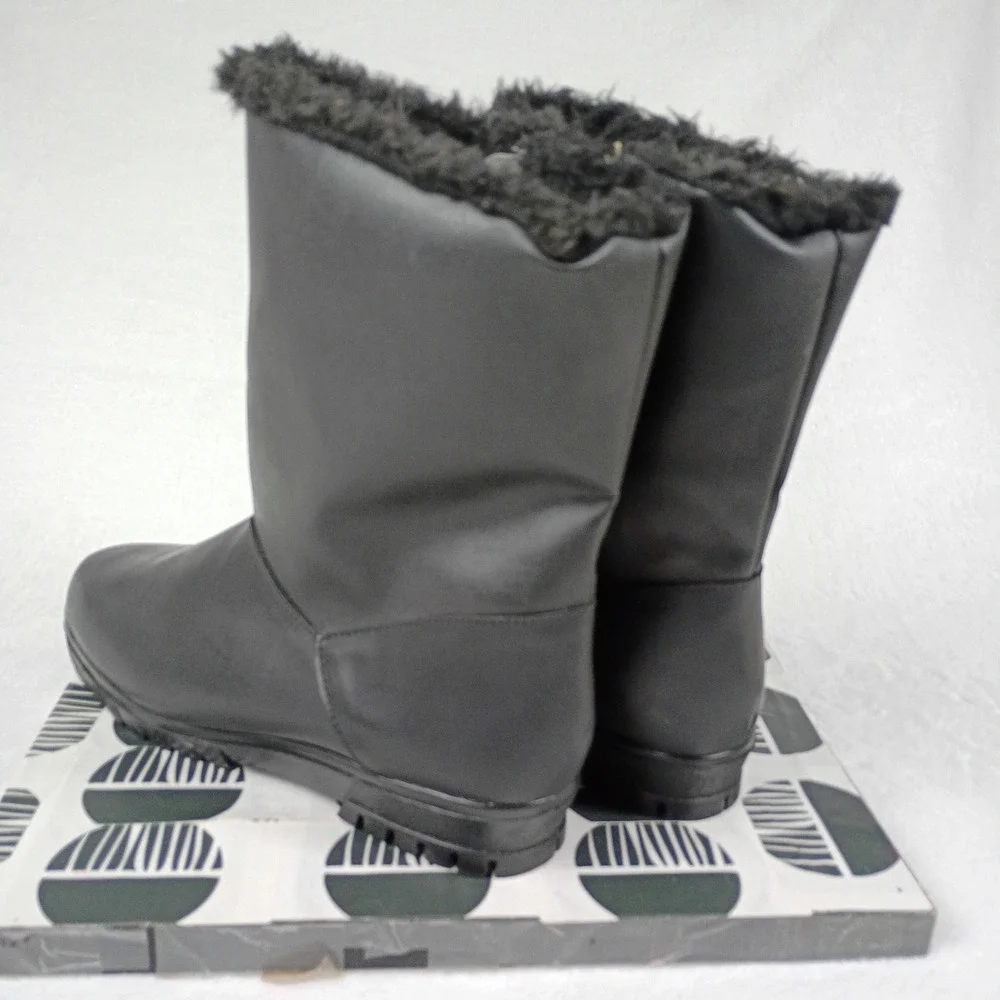 Toe Warmers Womens Black Winter Boots T98836 Faux Fur Lined Mid Calf‎ Size 11 M
